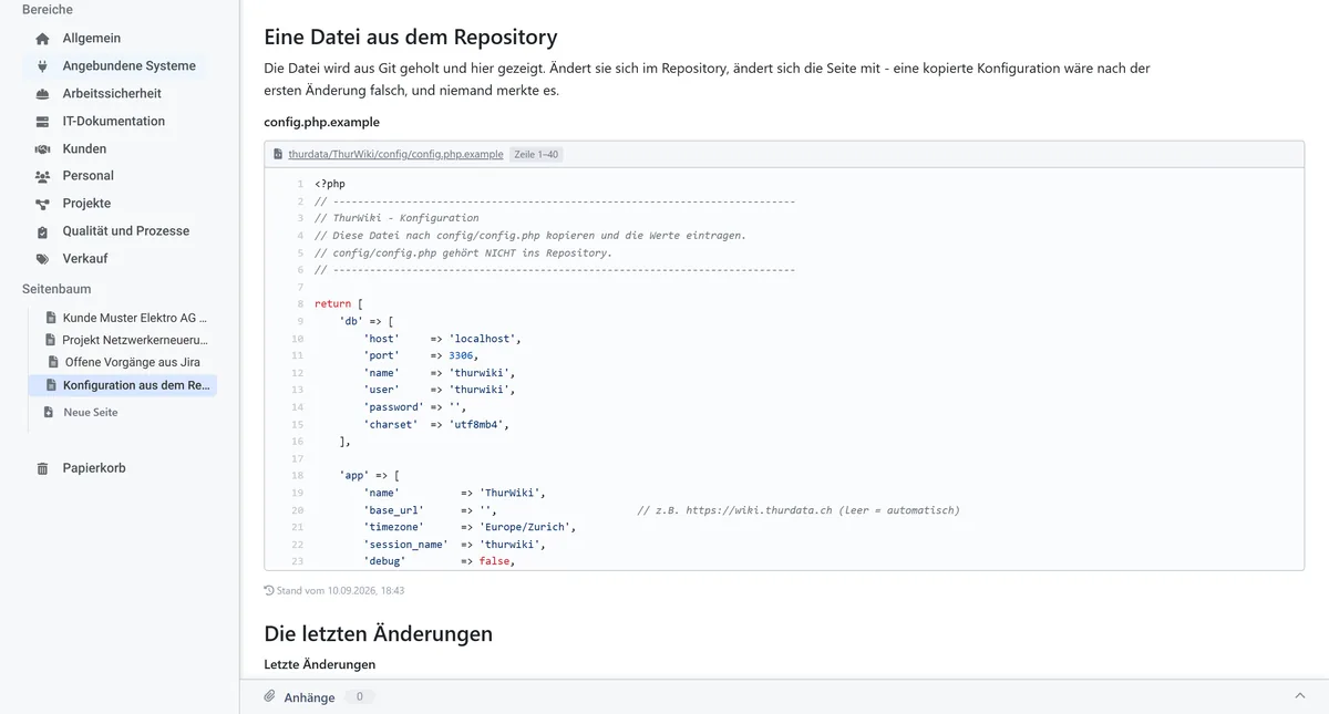 File di configurazione da Git con colorazione sintattica su una pagina del wiki